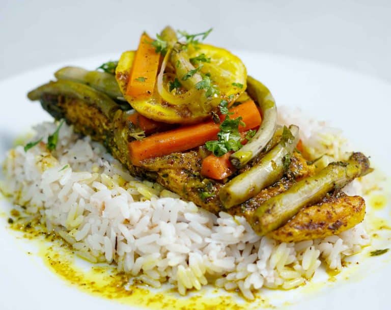 Steamed Spiced Salmon With Coconut Rice