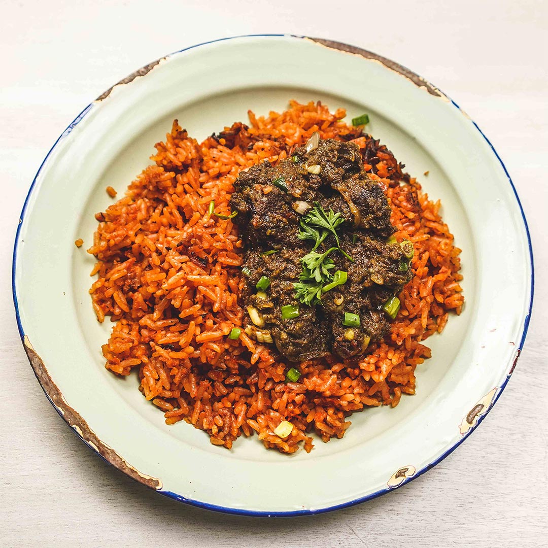 Jollof Rice with Ayamase Style Beef Stew