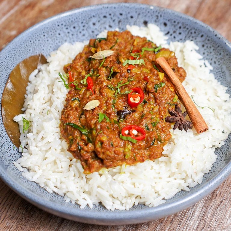curry corned mutton with coconut rice